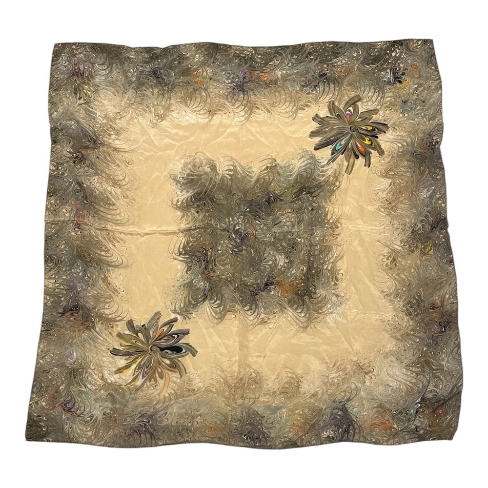 Vintage MCM 31” Square Silk Scarf - Champagne Painted Marble